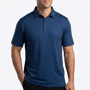 Bogeybros Polo Shirt Men 2XL Blue Printed Short Sleeve Spread Collar Golf Tennis